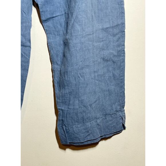 Bryn Walker Chambray Blue Linen Elastic Waist Wide Leg Crop Ankle Pant Pull On L - Picture 2 of 7
